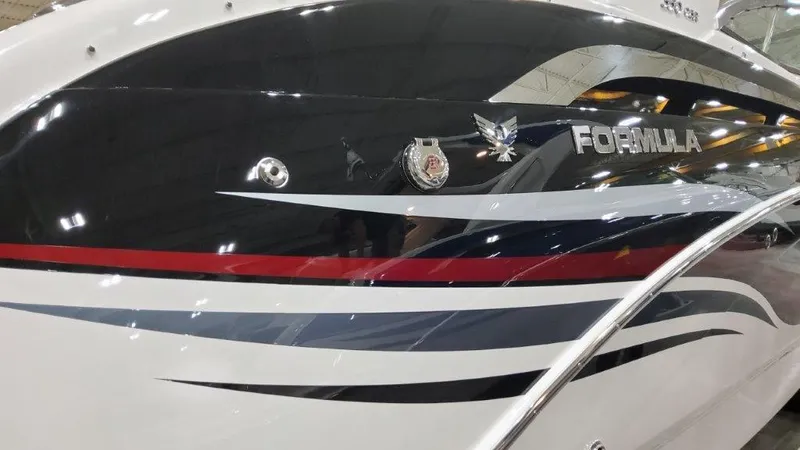  Yacht Photos Pics 2023 Formula 350 Crossover Bowrider I/O boat with sleek design and logo.