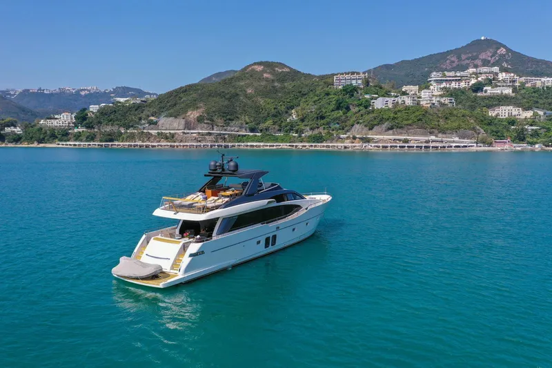  Yacht Photos Pics Sanlorenzo SL78 yacht cruising in scenic coastal waters, 2017 model.