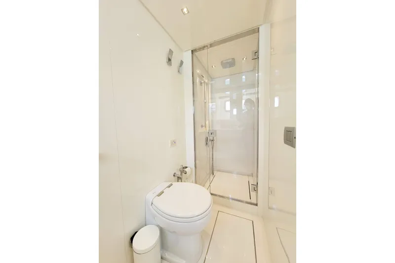  Yacht Photos Pics Luxurious bathroom in 2017 Sanlorenzo SL78 yacht, featuring modern shower and toilet.