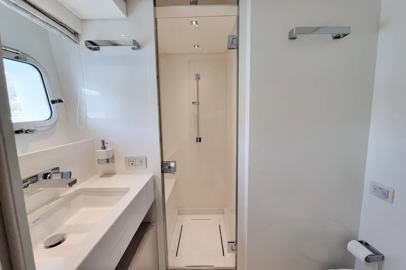  Yacht Photos Pics Luxurious bathroom on 2017 Sanlorenzo SL78 yacht with modern fixtures and sleek design.