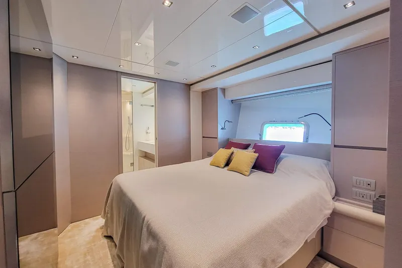 Yacht Photos Pics Luxurious bedroom interior of 2017 Sanlorenzo SL78 yacht with modern design.