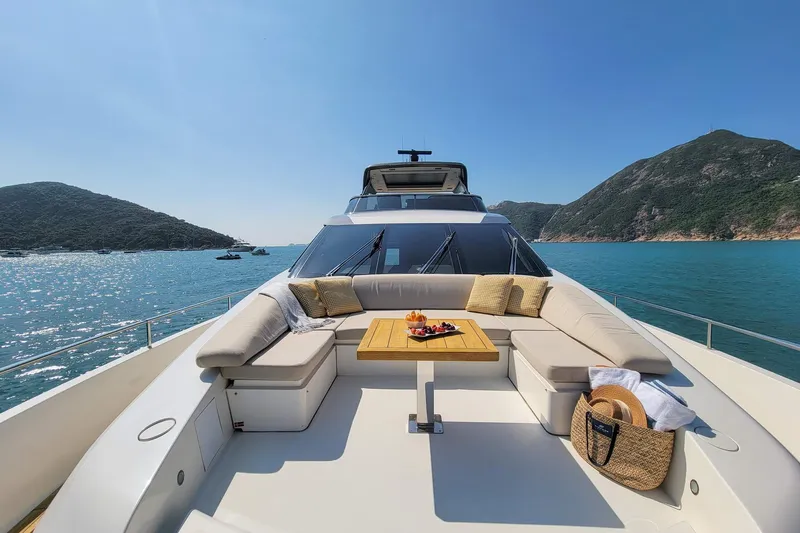  Yacht Photos Pics Luxurious 2017 Sanlorenzo SL78 yacht with elegant deck seating and scenic ocean view.