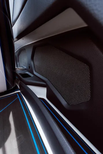  Yacht Photos Pics 2024 MTI 440X interior detail with sleek design and modern speaker system.