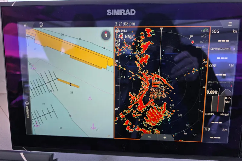 Ocean Thunder Yacht Photos Pics Simrad marine navigation display on 1986 Gulf Craft Passenger vessel.
