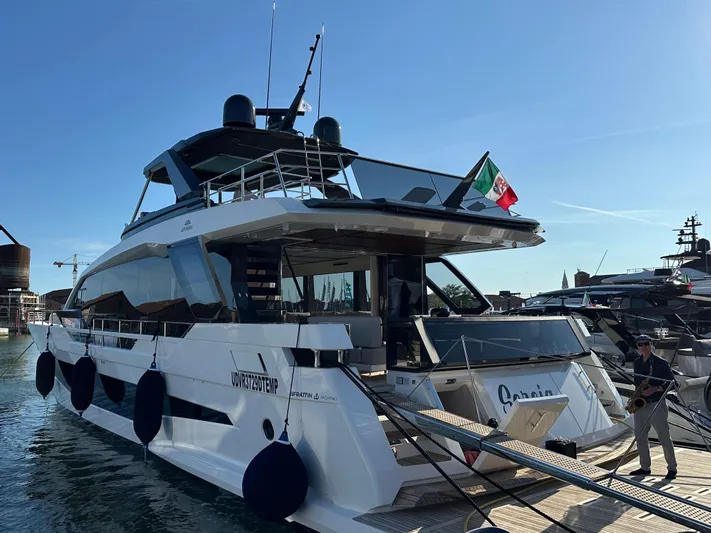  Yacht Photos Pics 2025 Astondoa AS 8 luxury yacht docked, featuring sleek design and modern amenities.