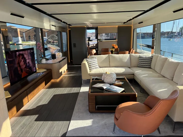  Yacht Photos Pics Luxurious interior of 2025 Astondoa AS 8 yacht with modern furnishings and waterfront view.