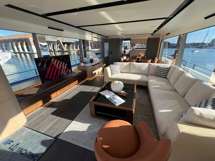  Yacht Photos Pics Luxurious interior of 2025 Astondoa AS 8 yacht with spacious seating and modern decor.