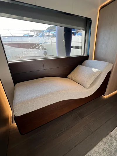  Yacht Photos Pics Luxurious interior of 2025 Astondoa AS 8 yacht with elegant chaise lounge.