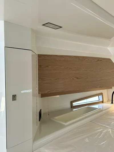Rebel 47 Yacht Photos Pics Interior of 2025 SACS Rebel 47 yacht with modern cabinetry and sleek design.