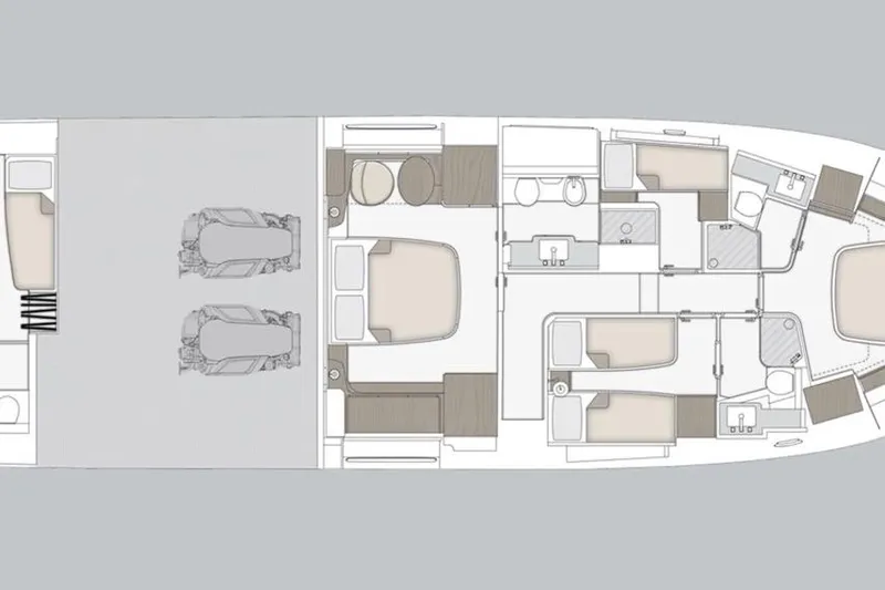  Yacht Photos Pics Floor plan of 2022 Azimut Magellano 66 yacht, showcasing cabin and engine layout.