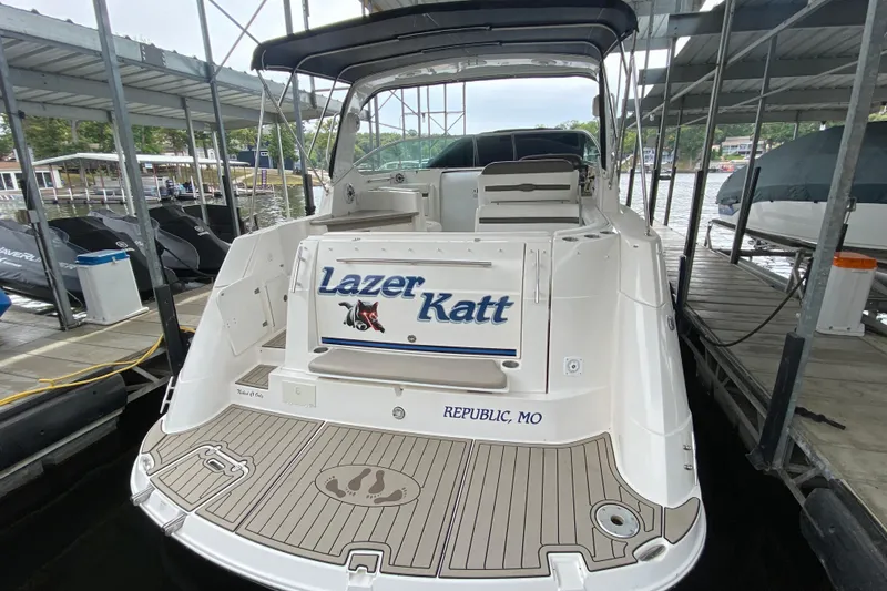  Yacht Photos Pics 2008 Rinker 350 Express Cruiser docked, featuring "Lazer Katt" nameplate, Republic, MO.