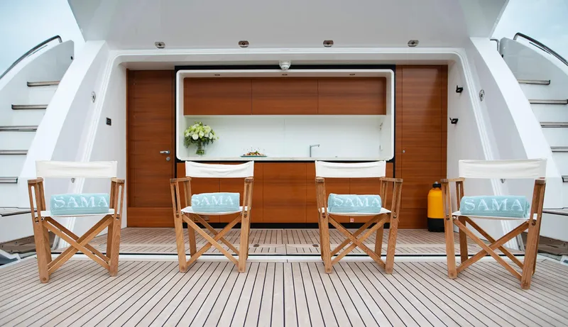 Sama Yacht Photos Pics Luxury yacht Azimut Grande 35 Metri 2017, featuring elegant deck seating and modern design.