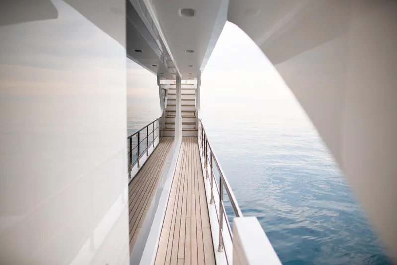 Sama Yacht Photos Pics Side deck of 2017 Azimut Grande 35 Metri yacht with ocean view.