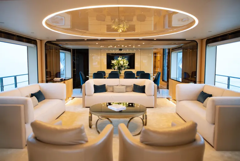 Sama Yacht Photos Pics Luxurious interior of 2017 Azimut Grande 35 Metri yacht with elegant seating and modern decor.