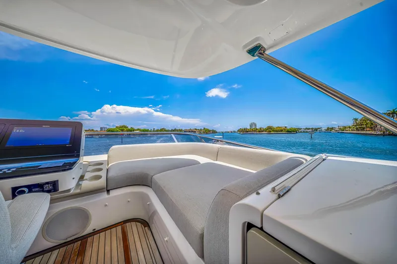  Yacht Photos Pics Luxurious Azimut Fly 60 yacht interior with ocean view, 2022 model.