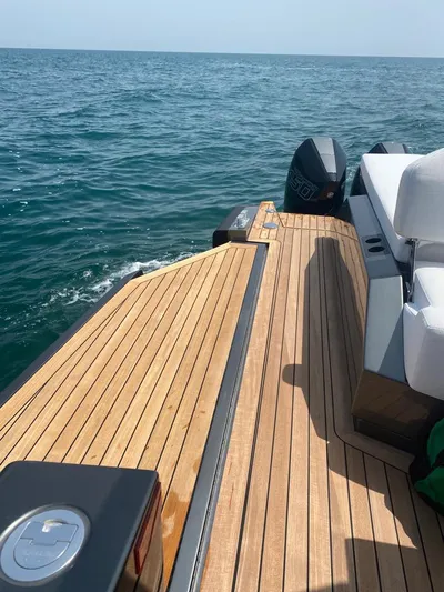  Yacht Photos Pics 2023 Wallytender 48x with teak deck on open sea.