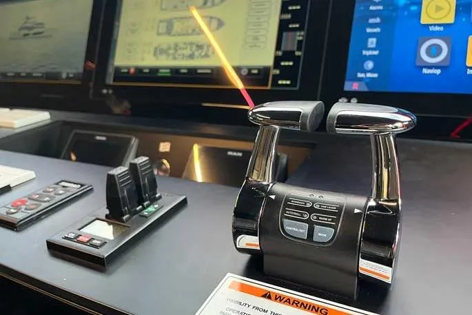  Yacht Photos Pics Control panel of a 2020 Ferretti Yachts 850, featuring advanced navigation technology.