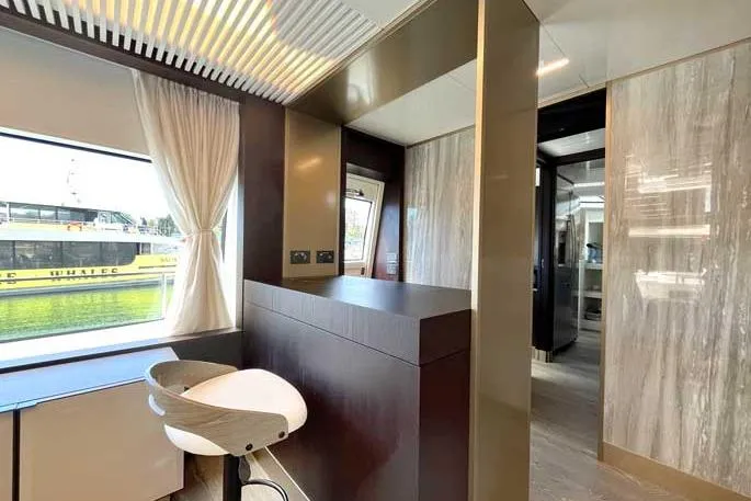  Yacht Photos Pics Luxurious interior of 2020 Ferretti Yachts 850 with modern design and elegant furnishings.