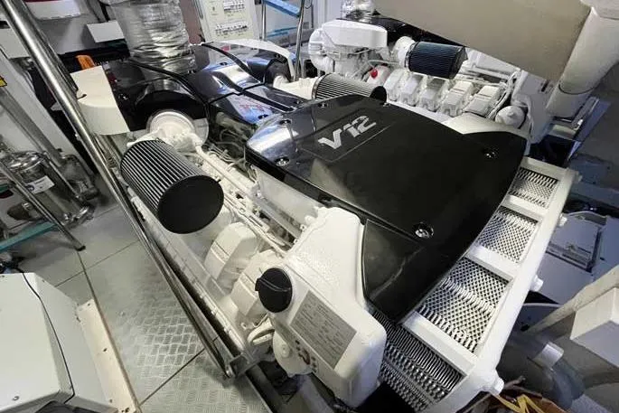  Yacht Photos Pics Engine room of 2020 Ferretti Yachts 850 with V12 engine.