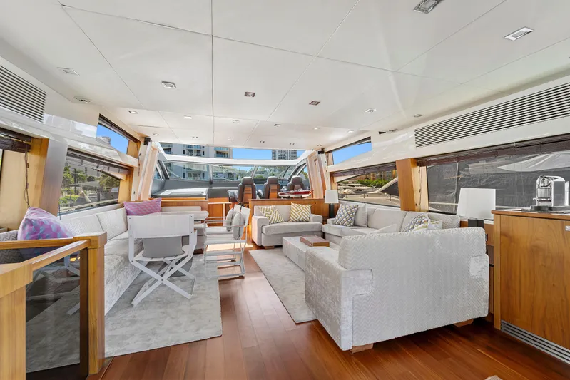  Yacht Photos Pics Luxurious interior of 2013 Sunseeker Predator 84 yacht with elegant seating and modern design.