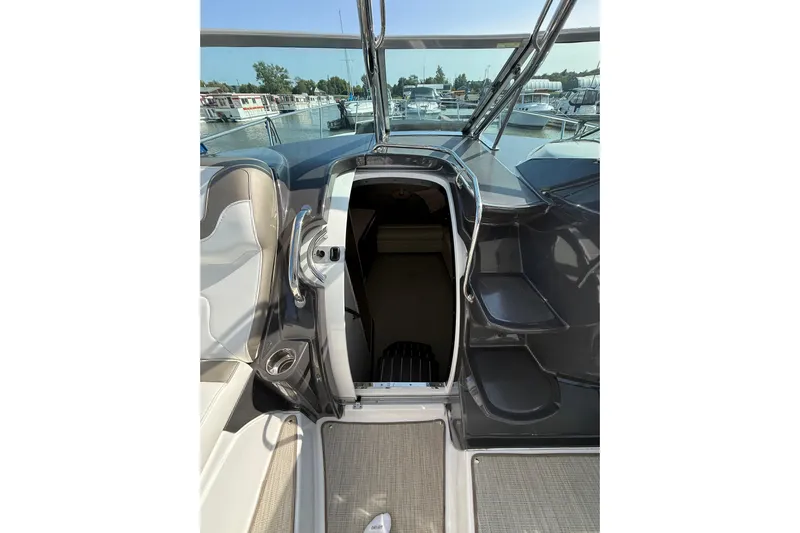  Yacht Photos Pics 2018 Monterey 355 Sport Yacht interior entrance with sleek design and marina view.