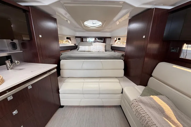  Yacht Photos Pics Luxurious interior of 2018 Monterey 355 Sport Yacht with modern furnishings and elegant design.