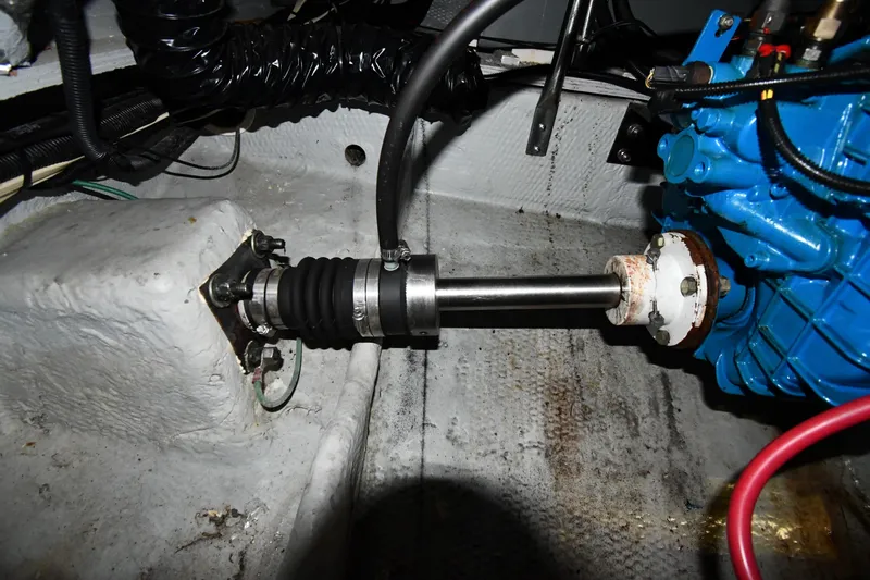 Lady Louise Yacht Photos Pics Engine compartment of a 2000 Silverton 392 Motor Yacht, showing mechanical components.