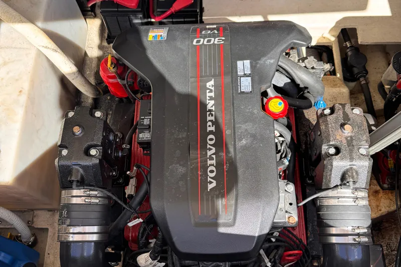  Yacht Photos Pics Volvo Penta engine in 2015 Regal 32 Express boat, detailed view.