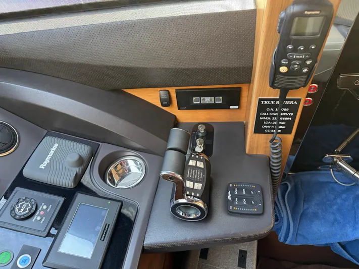 Yacht Photos Pics Control panel of a 2016 Princess 68 yacht with navigation and communication equipment.