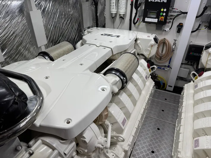  Yacht Photos Pics Engine room of a 2016 Princess 68 yacht with MAN engines.
