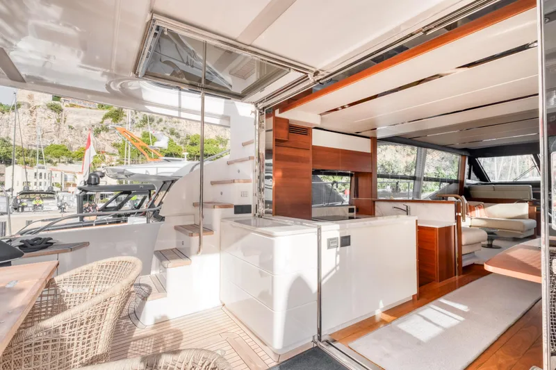  Yacht Photos Pics Luxurious interior of 2016 Princess 68 yacht with modern design and spacious seating area.