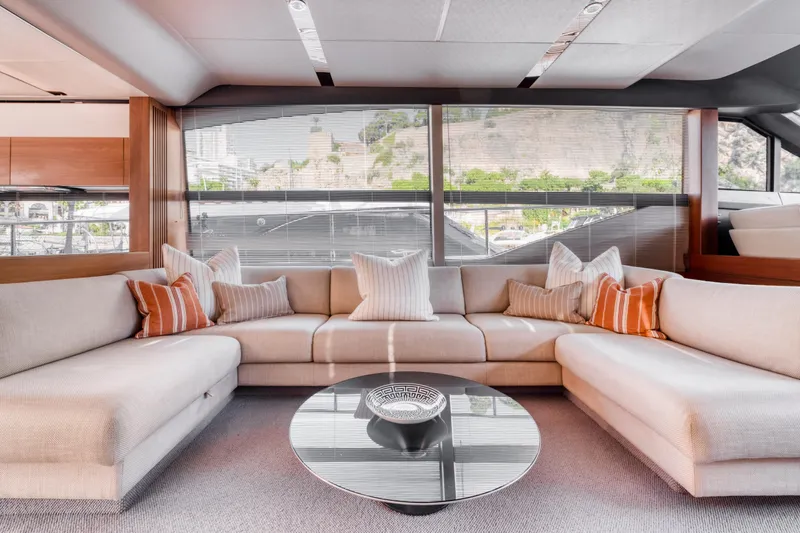  Yacht Photos Pics Luxurious interior of a 2016 Princess 68 yacht with elegant seating and decor.