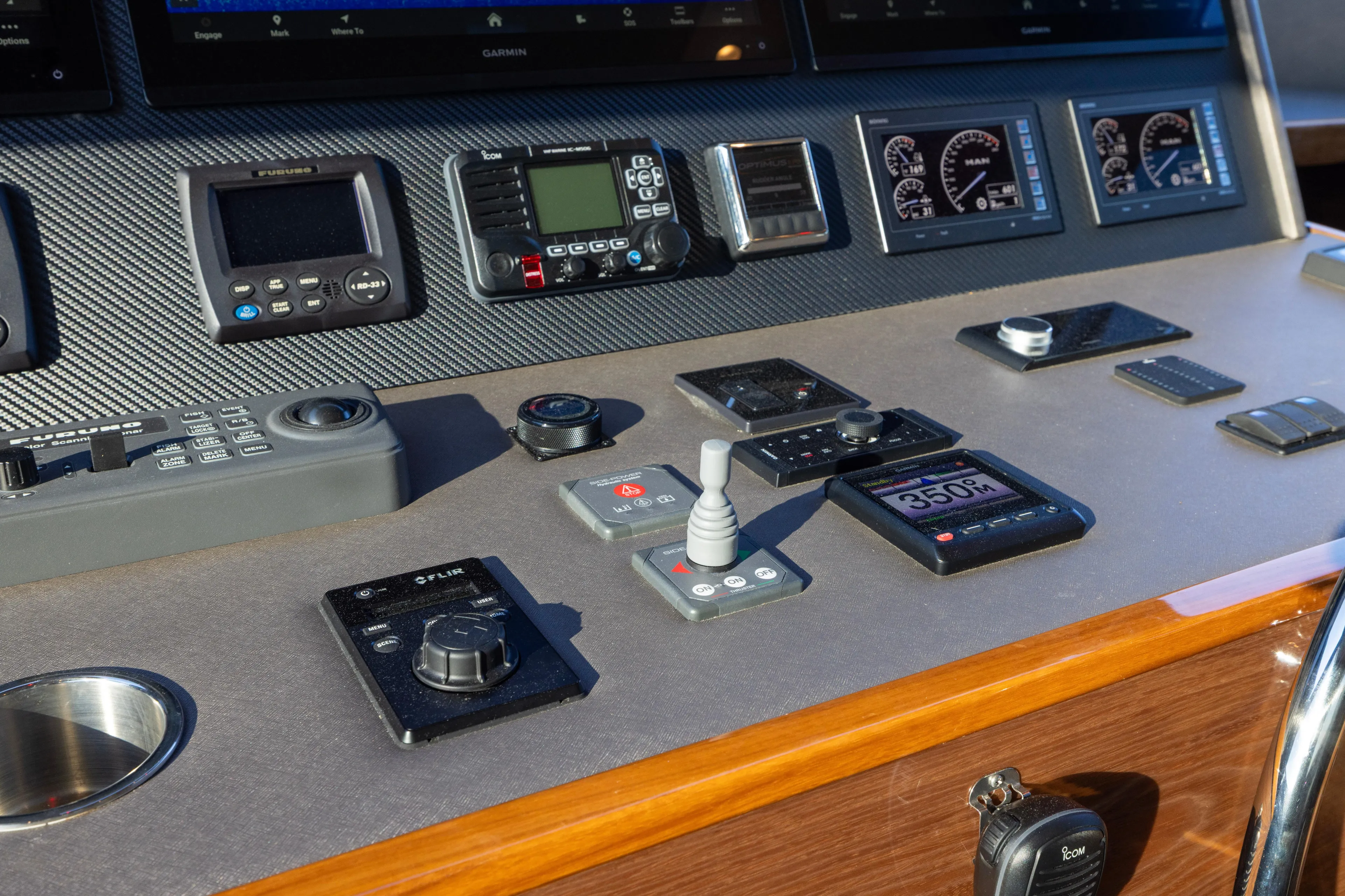 What A Country Yacht Photos Pics Control panel of 2022 Viking 54 Sport Coupe with navigation and communication instruments.