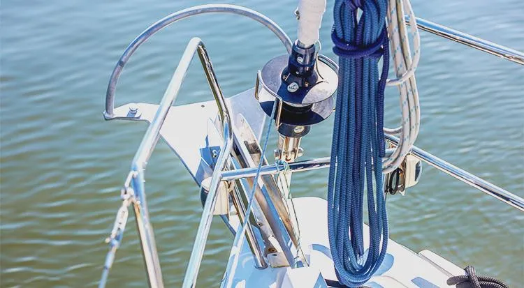New Horizon Yacht Photos Pics Beneteau Oceanis 45 sailboat deck detail with ropes and railing, 2018 model.