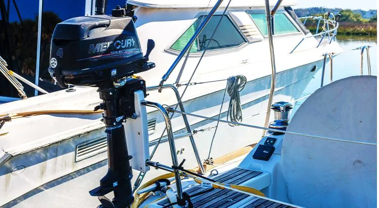 New Horizon Yacht Photos Pics 2018 Beneteau Oceanis 45 sailboat with Mercury outboard motor docked at marina.