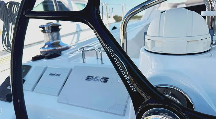 New Horizon Yacht Photos Pics Close-up of 2018 Beneteau Oceanis 45 yacht helm with B&G navigation equipment.