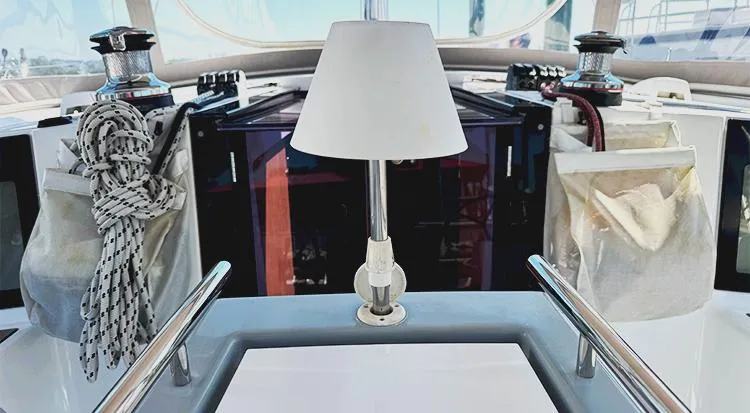 New Horizon Yacht Photos Pics Cockpit of 2018 Beneteau Oceanis 45 sailboat with winches and lamp.