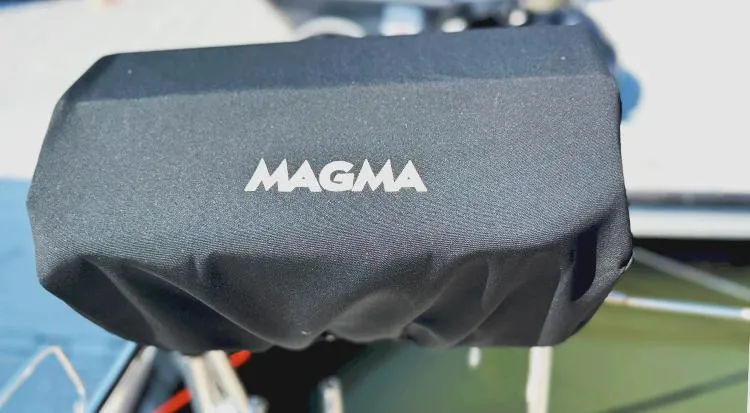 New Horizon Yacht Photos Pics Protective cover on a Magma grill aboard a 2018 Beneteau Oceanis 45 yacht.