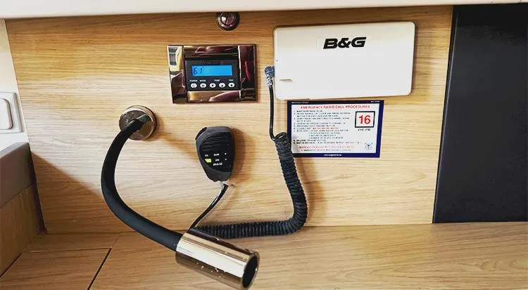 New Horizon Yacht Photos Pics Control panel on 2018 Beneteau Oceanis 45 yacht with B&G equipment and microphone.