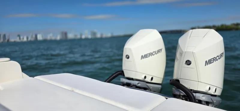  Yacht Photos Pics 2019 Sea Ray SDX 290 Outboard with twin Mercury engines on open water.
