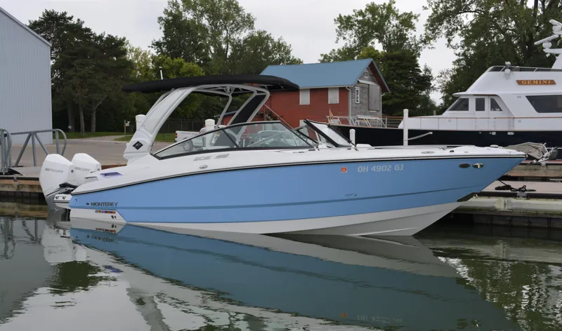  Yacht Photos Pics 2023 Monterey 305SS Super Sport boat at dock.