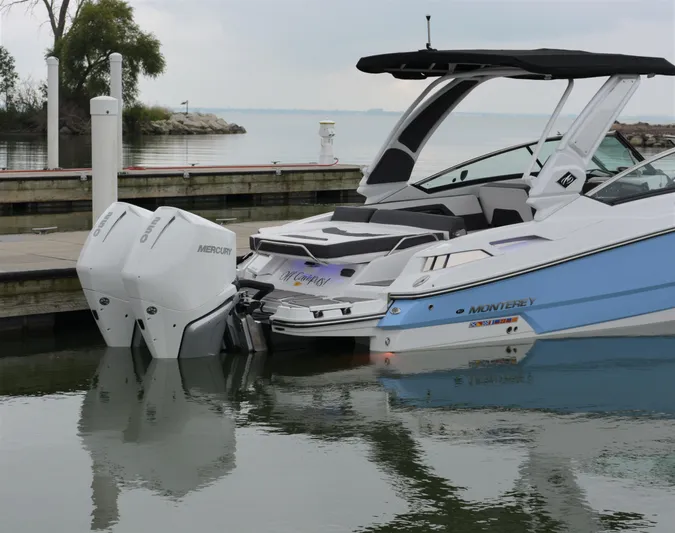  Yacht Photos Pics 2023 Monterey 305SS Super Sport boat at dock.