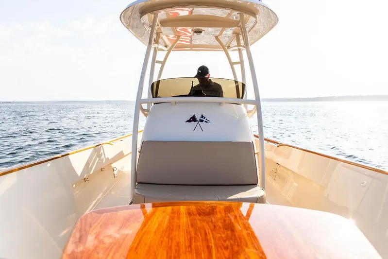 Cheetah Yacht Photos Pics 2014 Hinckley T29 CC boat cruising on open water, sunny day.