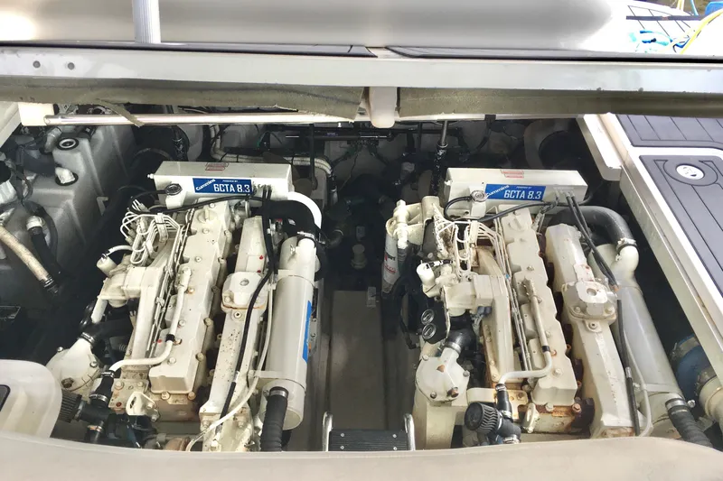  Yacht Photos Pics Engine compartment of a 2005 Sea Ray 420 Sundancer with twin Cummins 6CTA 8.3 engines.