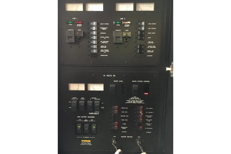  Yacht Photos Pics Electrical control panel of a 2005 Sea Ray 420 Sundancer boat.