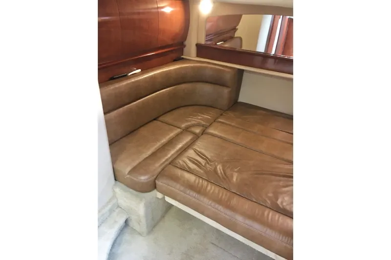  Yacht Photos Pics Luxurious leather seating in 2005 Sea Ray 420 Sundancer cabin interior.