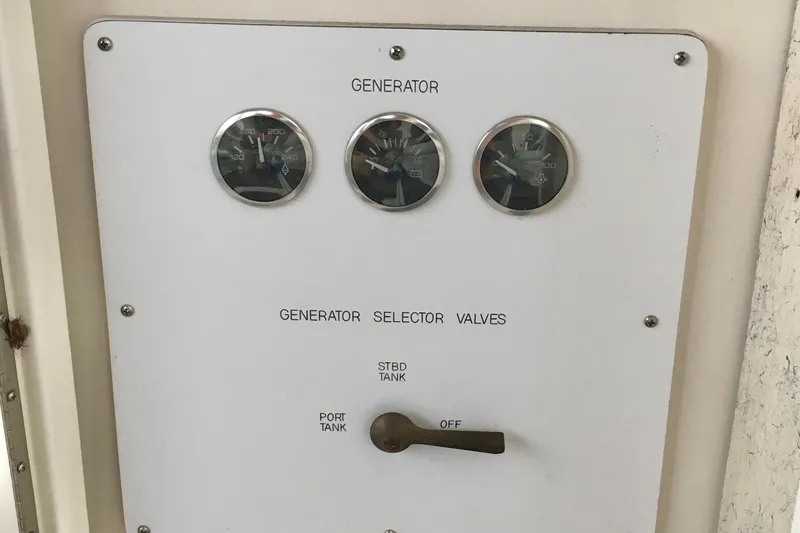  Yacht Photos Pics Control panel of a 2005 Sea Ray 420 Sundancer with gauges and selector valves.