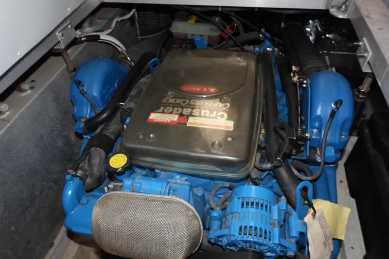  Yacht Photos Pics Engine compartment of a 2008 Carver 41 Cockpit Motor Yacht, featuring a Crusader engine.
