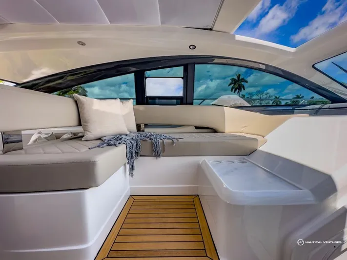  Yacht Photos Pics Luxurious interior of the 2023 Fairline Targa 45 Open yacht with plush seating.