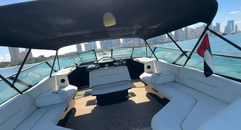 Eva Yacht Photos Pics Luxurious 2022 Van der Valk Waterdream California 52 yacht interior with city skyline view.
